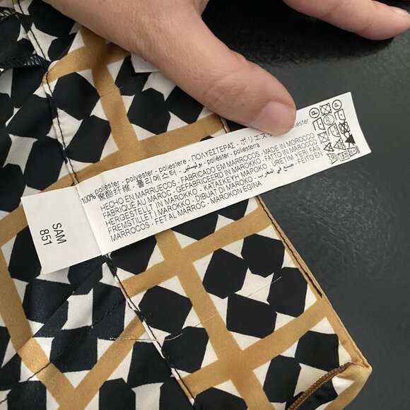 Zara Satin Wide Leg Pant L Geo Tile Print Silky Flowy Ankle Crop Dressy Trouser - Picture 13 of 16